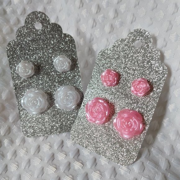 White Rose Pink Rose Stud Earring sets - Picture 1 of 3
